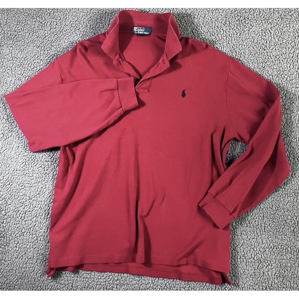 Polo Ralph Lauren Mens Burgundy Red Long Sleeve Cotton Polo Shirt XL